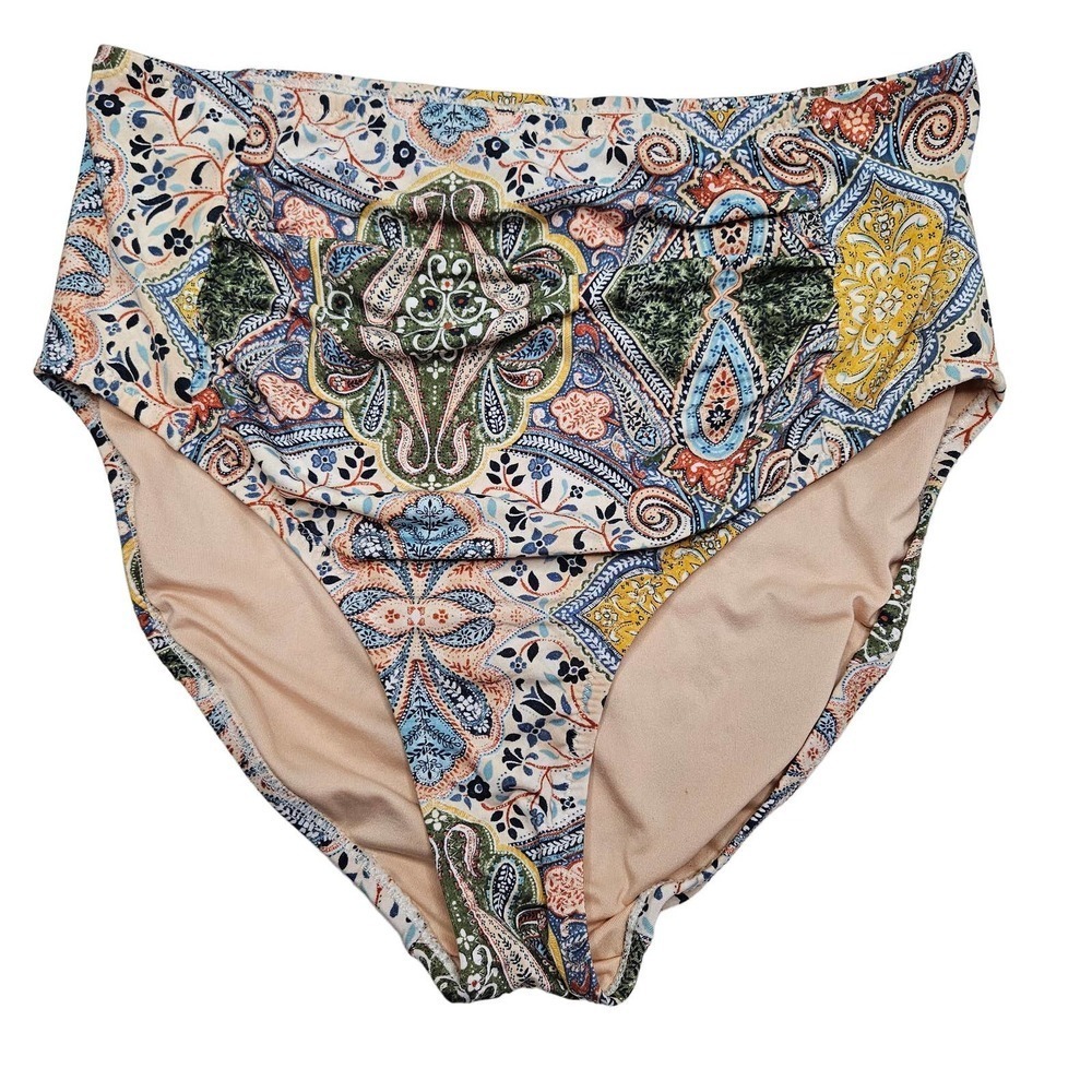 Garnet Hill High Waisted Bikini Bottoms 6 Paisley Print‎ Swim